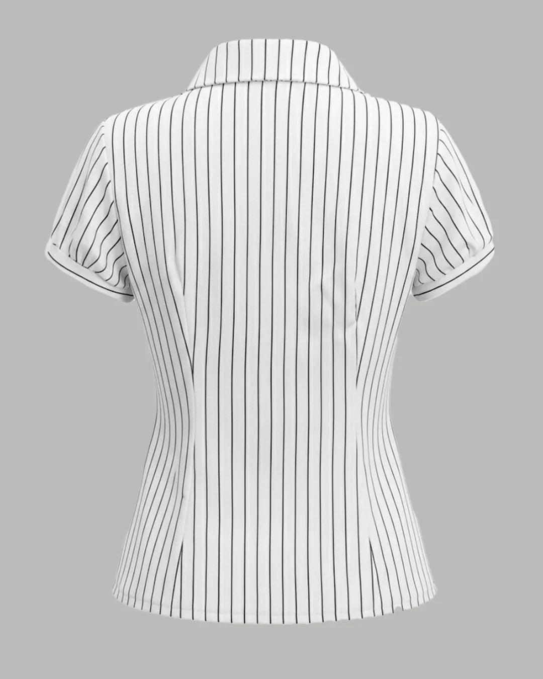 White Striped Short Sleeve Slim Fit Waist Cinched Top