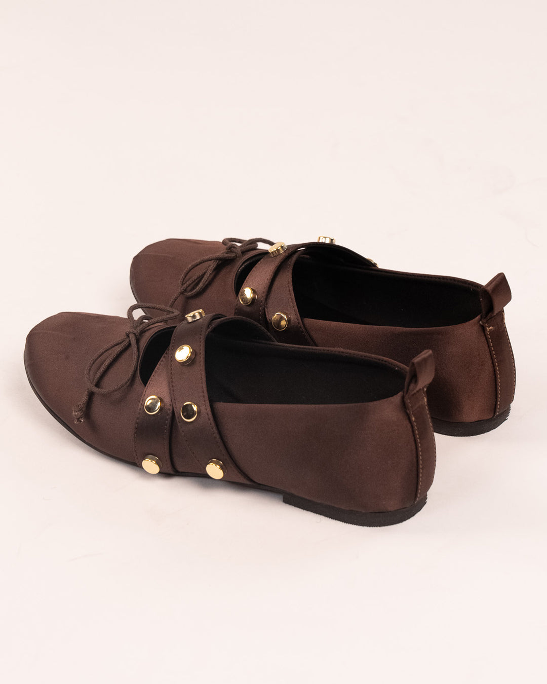 Studded Mary Jane Flats in Brown