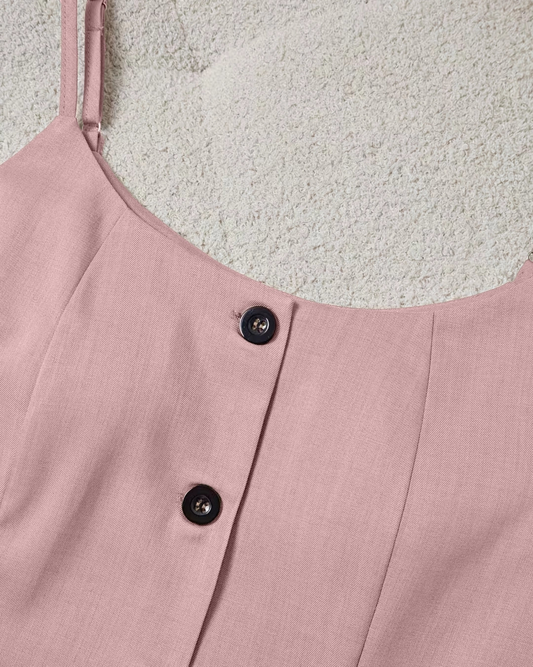 Sleeveless Regular Button Down Top And A Line Straight Trousers Set in Baby Pink