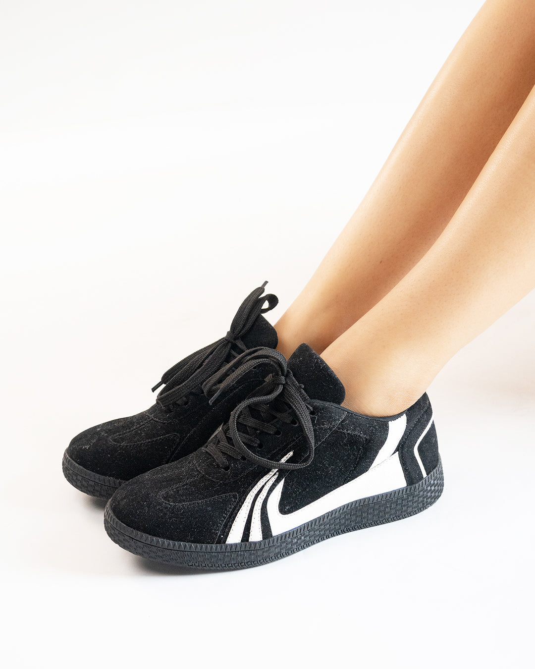 Striped Soft Laced Sneakers in Black