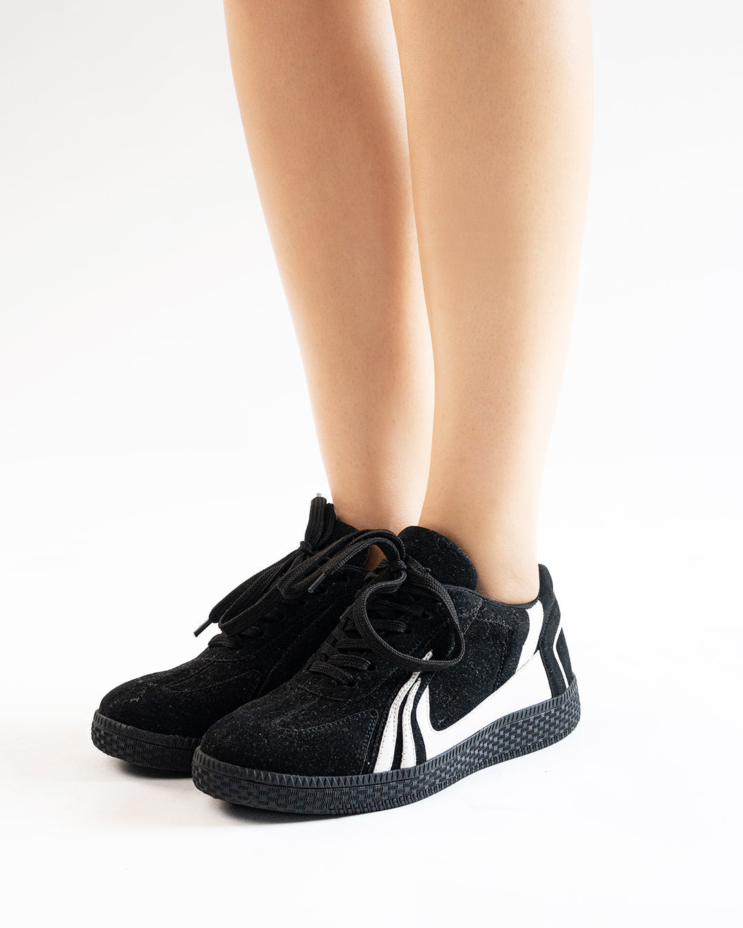 Striped Soft Laced Sneakers in Black