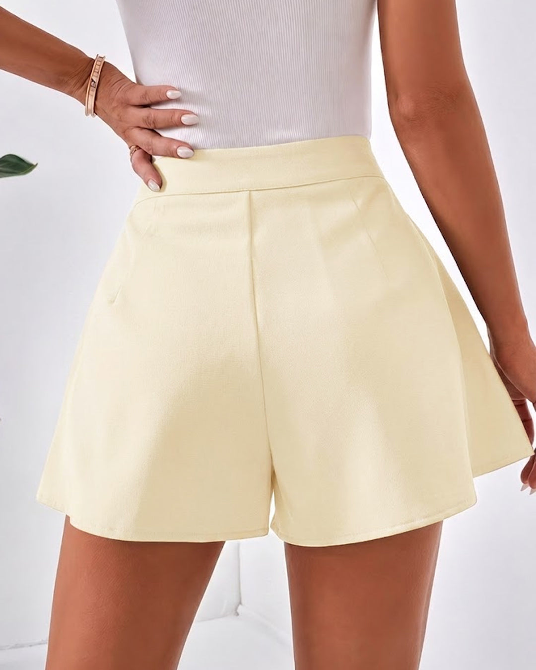 Straight Hem Solid Short Length Wrap Shorts in Cream