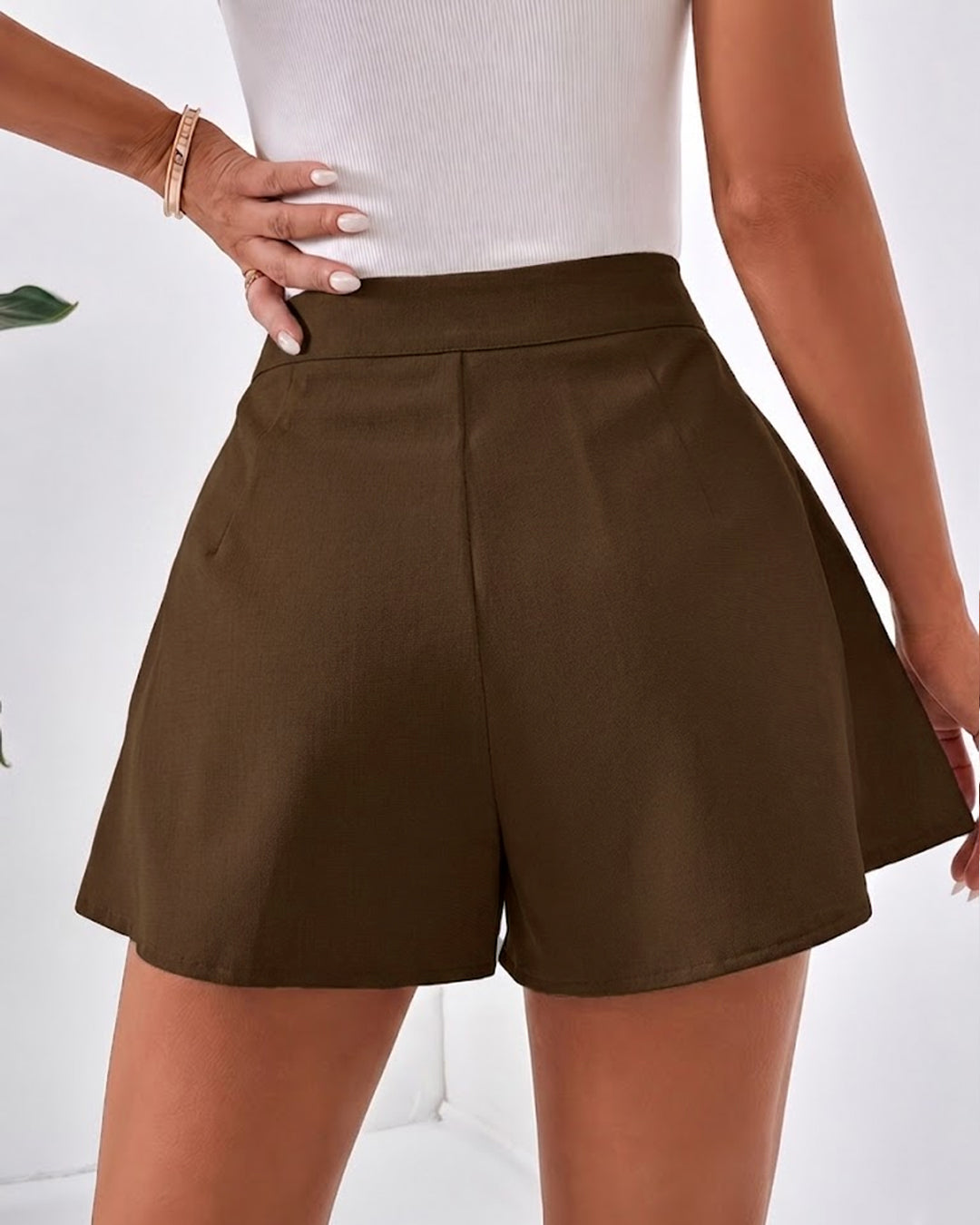 Straight Hem Solid Short Length Wrap Shorts in coco brown