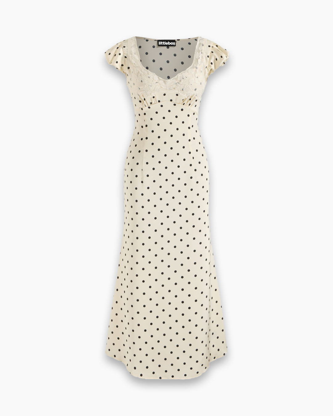 Sweetheart Neck Fit and Flare Polka Dot Short Sleeve Maxi Dress