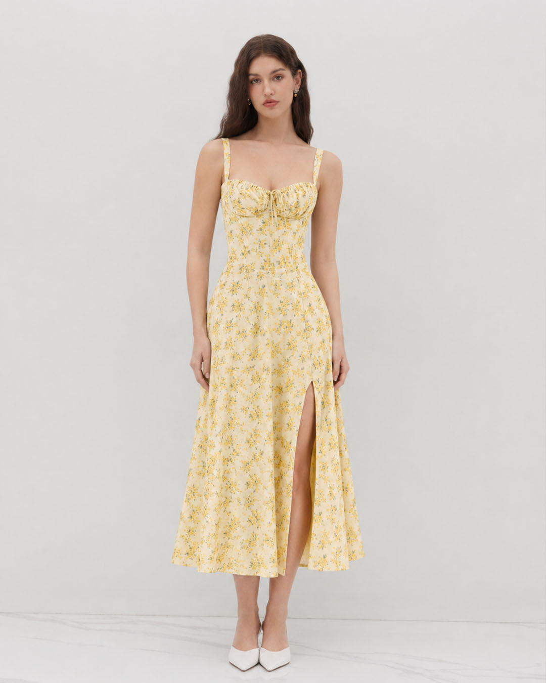 Sweetheart Neck Fit and Flare A-Line Hem Floral Print Sleeveless Midi Dress