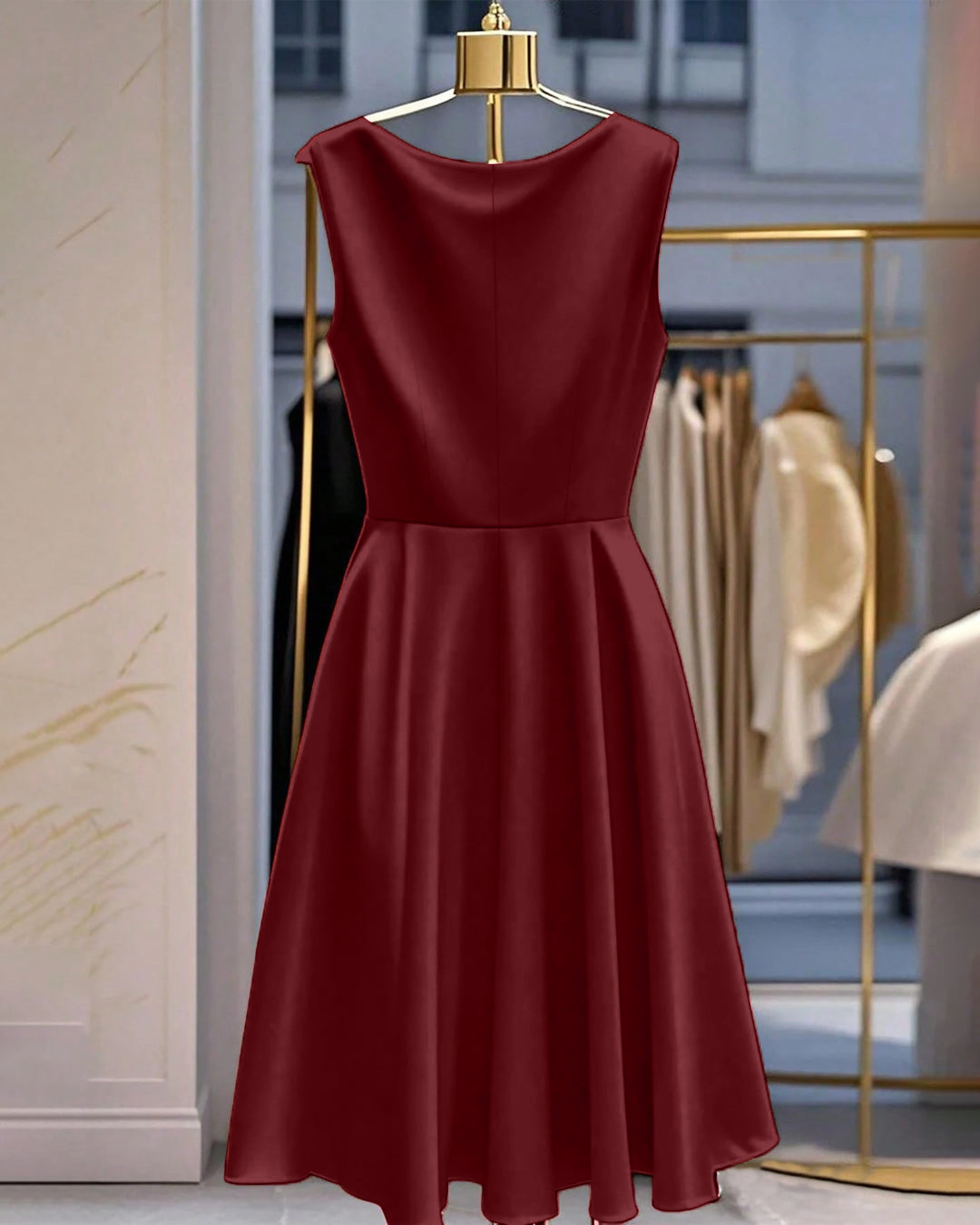 Women's Elegant Solid Color Waist Cinched cowl neck in Red
