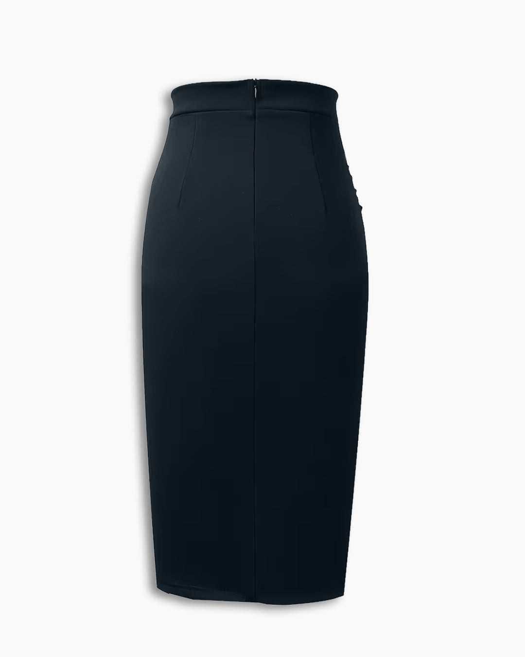 Slim Fit Asymmetric Ruffle Hem Solid Bodycon Midi  Skirt in Navy Blue