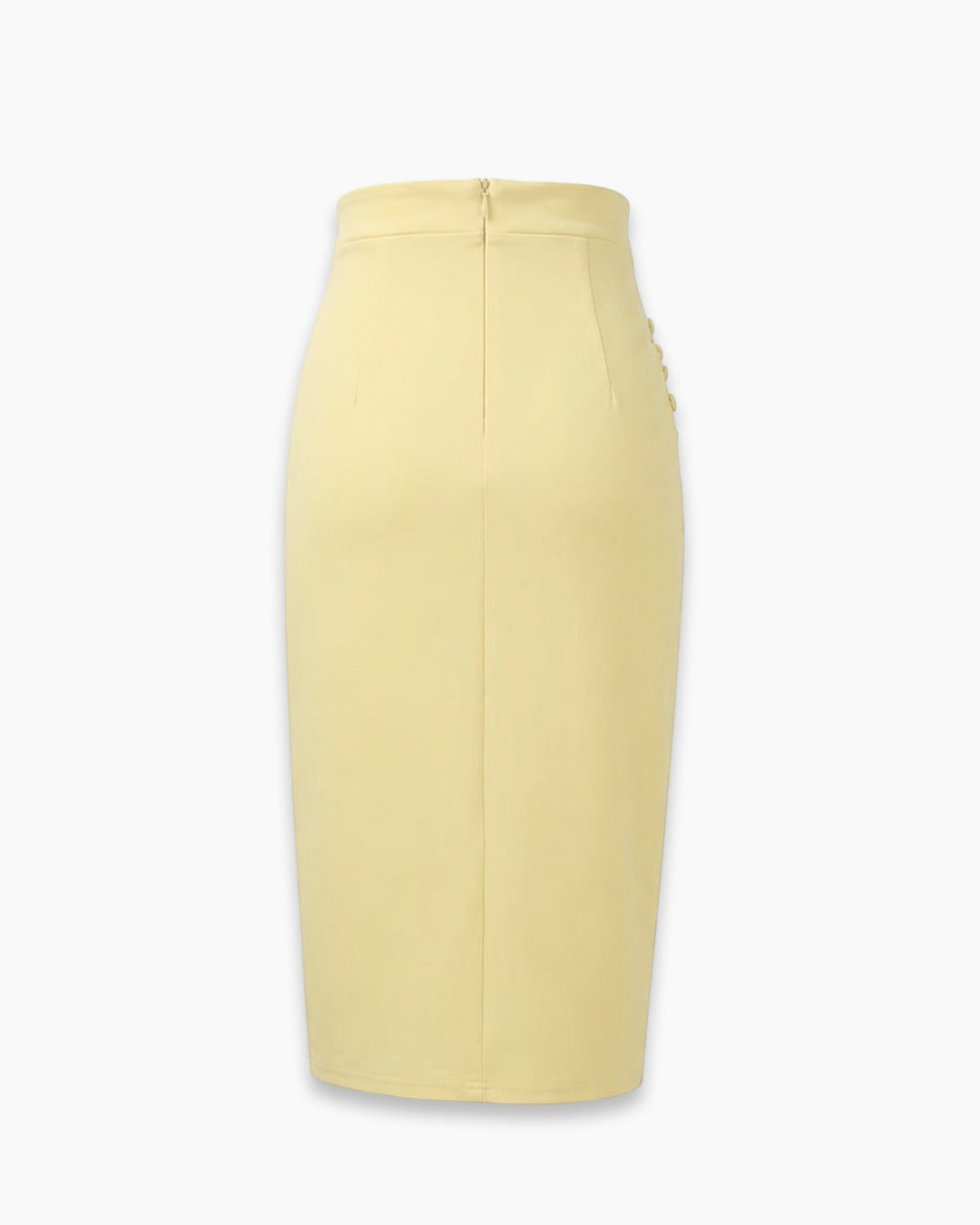 Slim Fit Asymmetric Ruffle Hem Solid Bodycon Midi Skirt in Vanilla