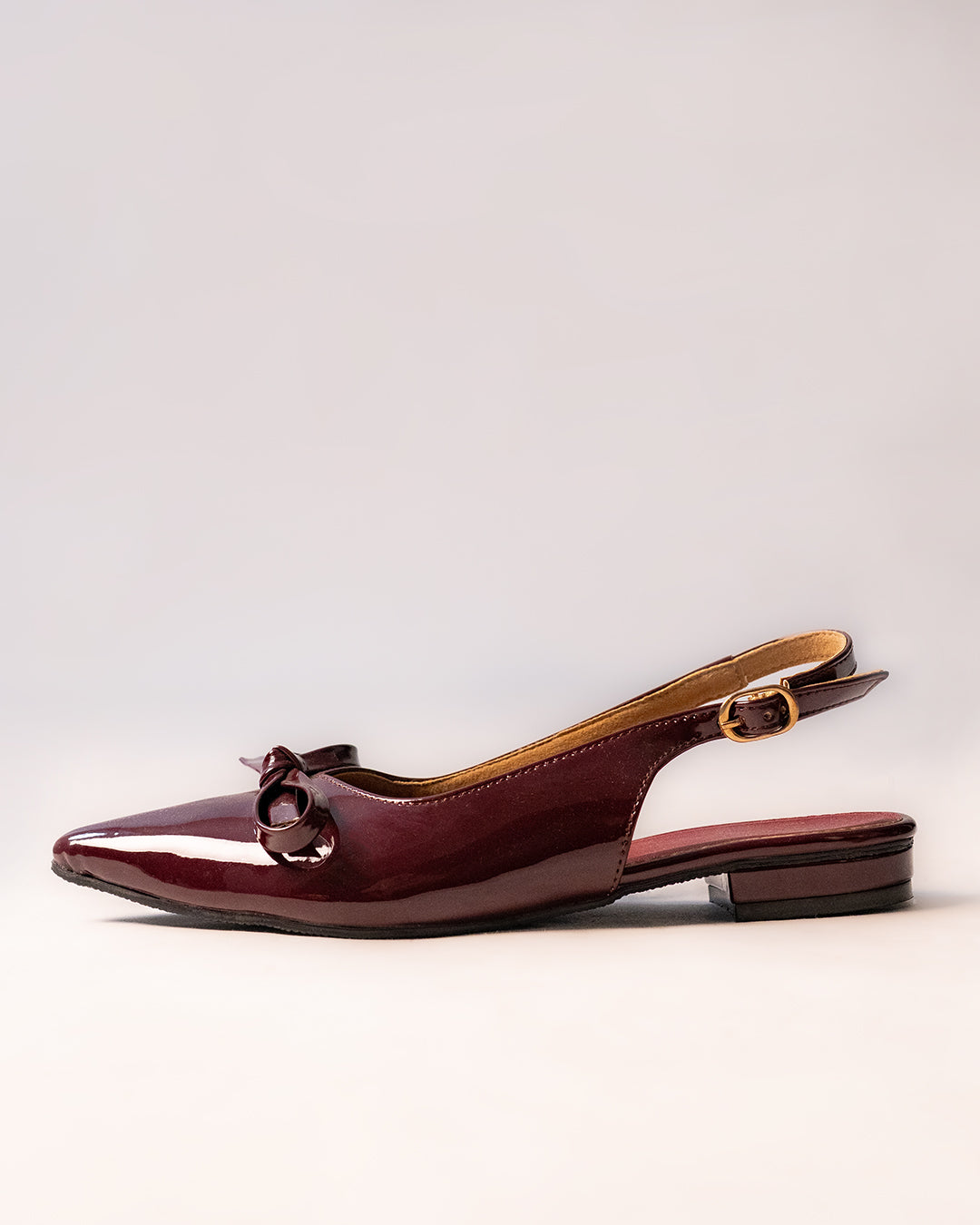 Glossy Bow Slingback Flats in Maroon