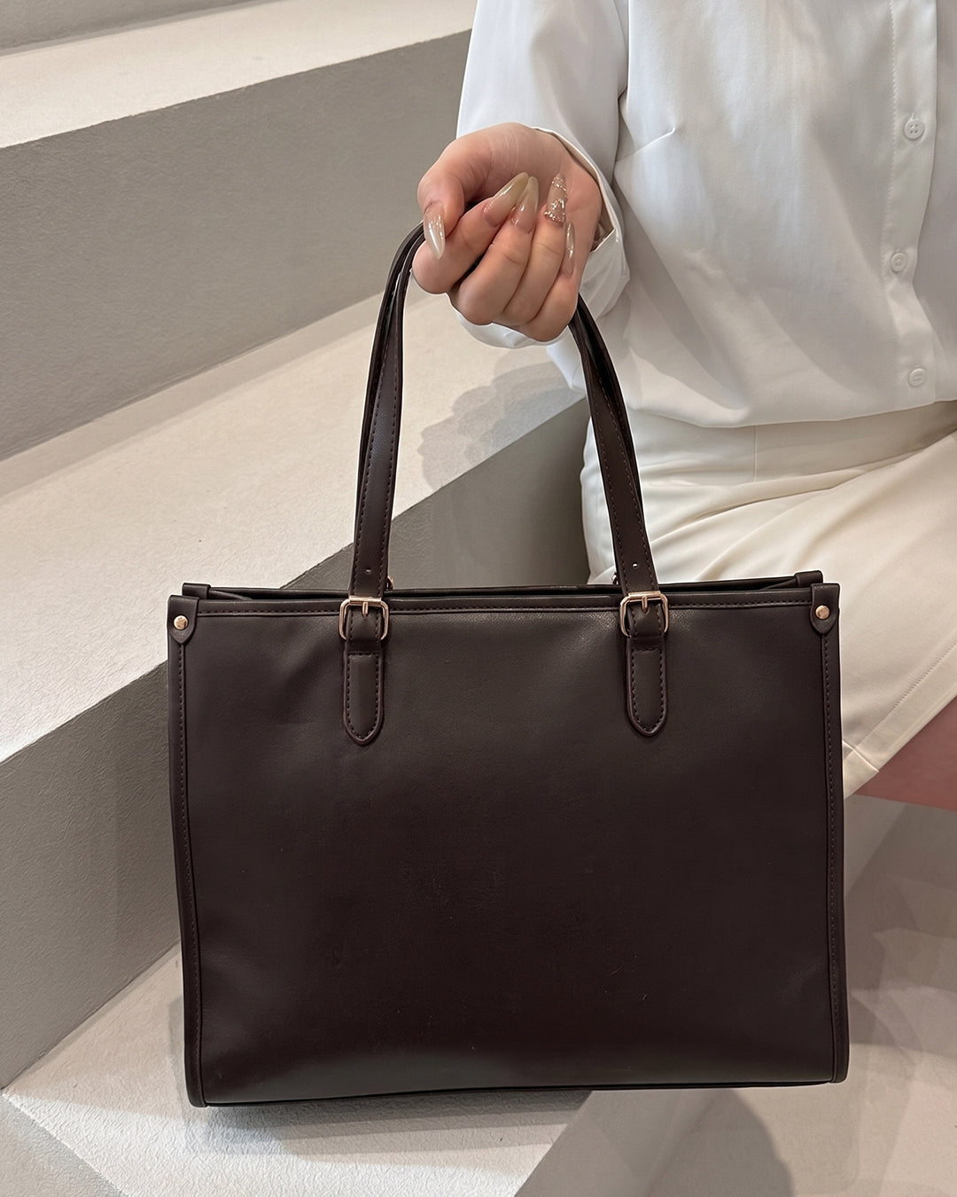 Everyday Structured Tote Bag in Cocoa Brown