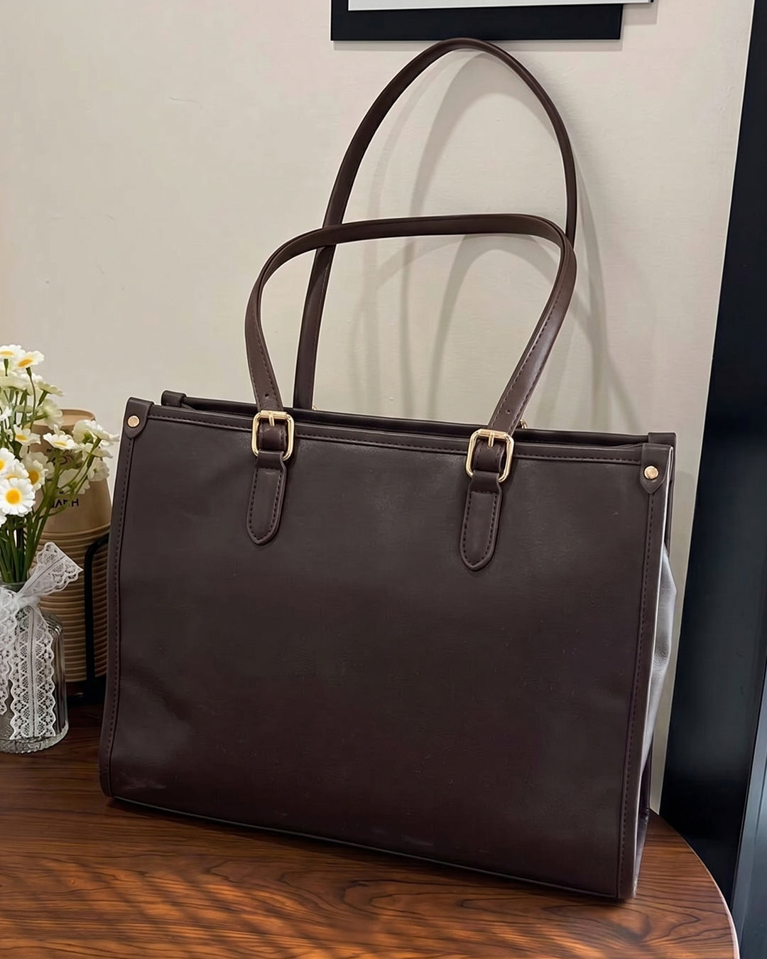Everyday Structured Tote Bag in Cocoa Brown