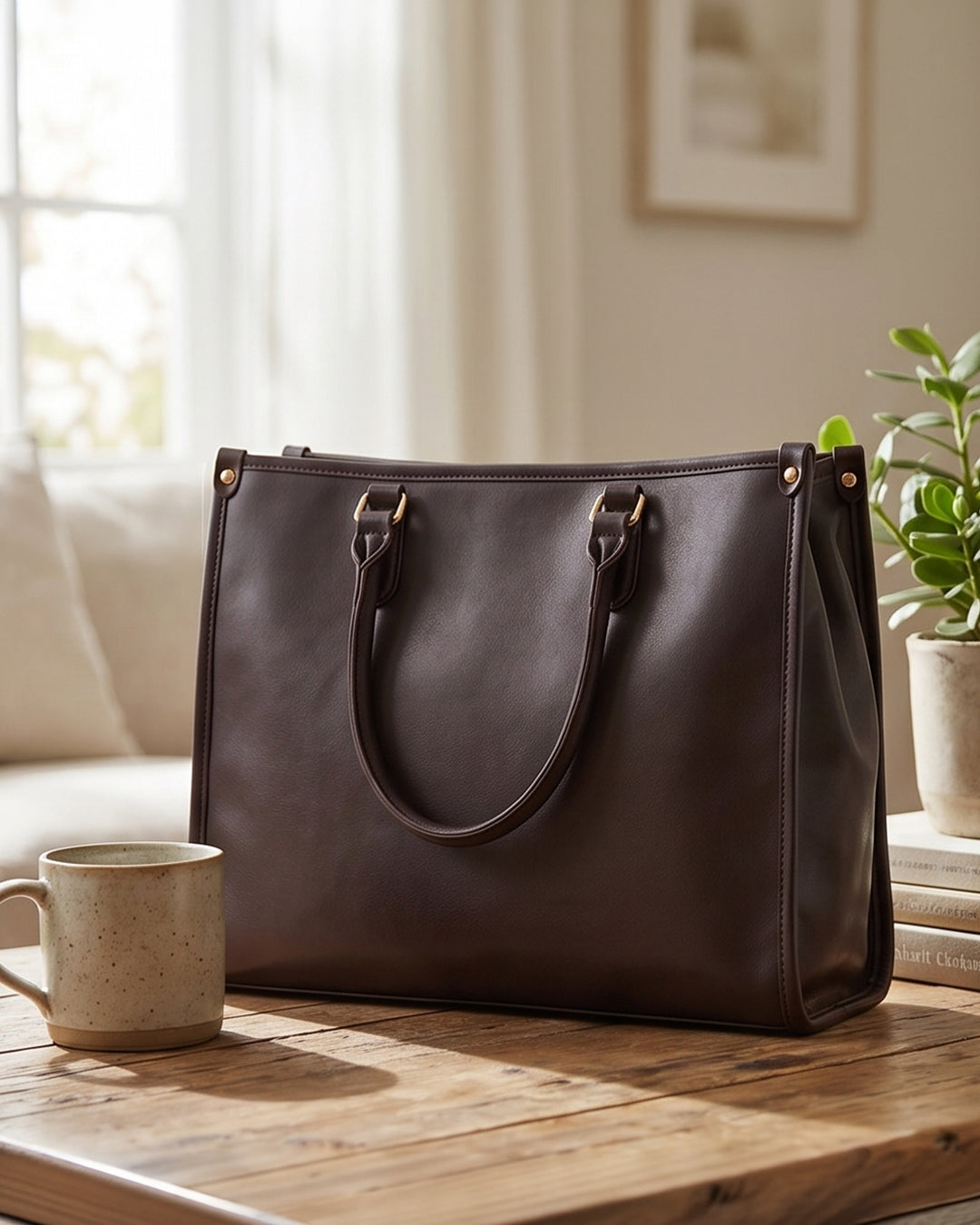 Everyday Structured Tote Bag in Cocoa Brown