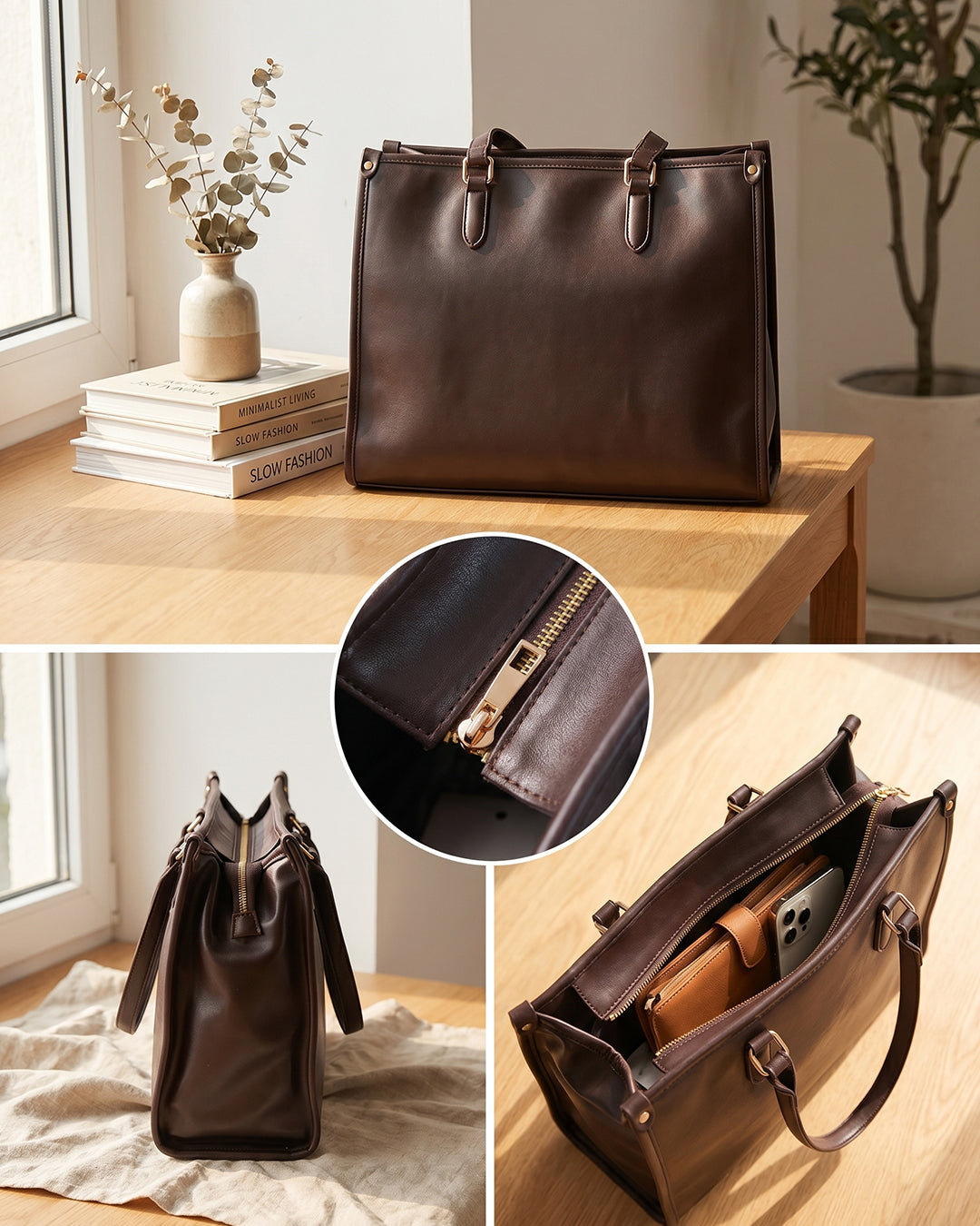 Everyday Structured Tote Bag in Cocoa Brown