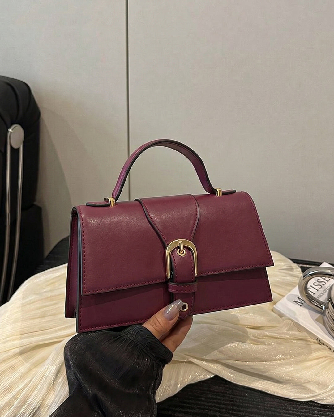 Chain Strap Top Handle Sling Bag in Cherry Red
