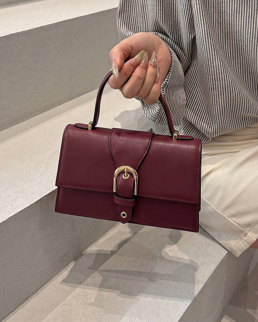 Chain Strap Top Handle Sling Bag in Cherry Red