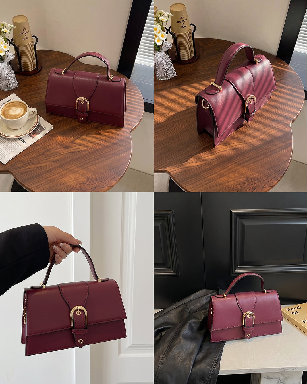 Chain Strap Top Handle Sling Bag in Cherry Red
