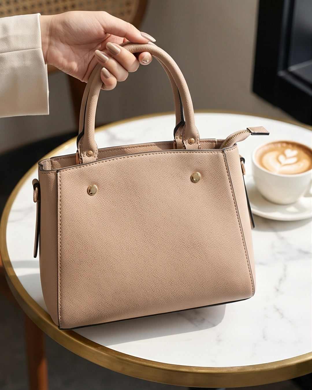 Trapeze Shape Crossbody Sling Bag in Beige