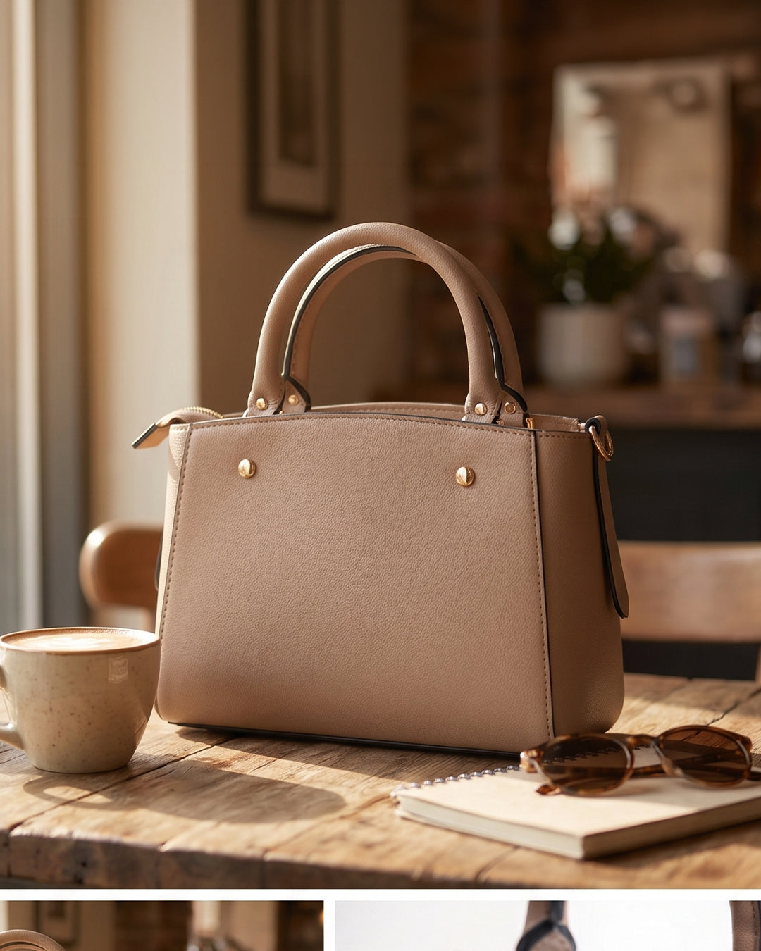 Trapeze Shape Crossbody Sling Bag in Beige