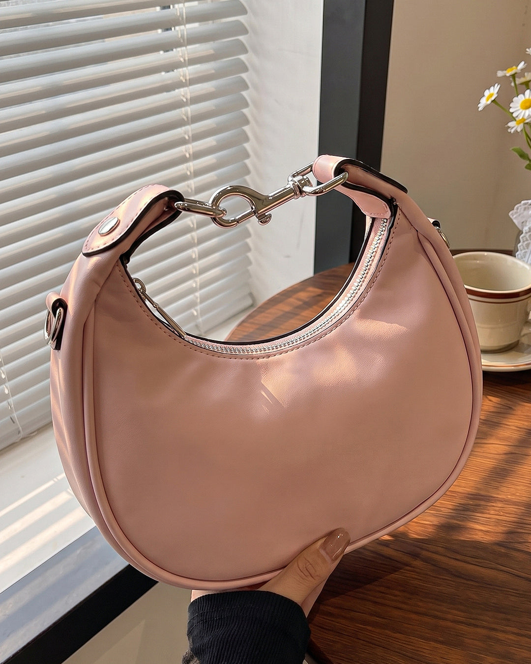 Stylish Crescent Carry Sling Bag in Baby Pink