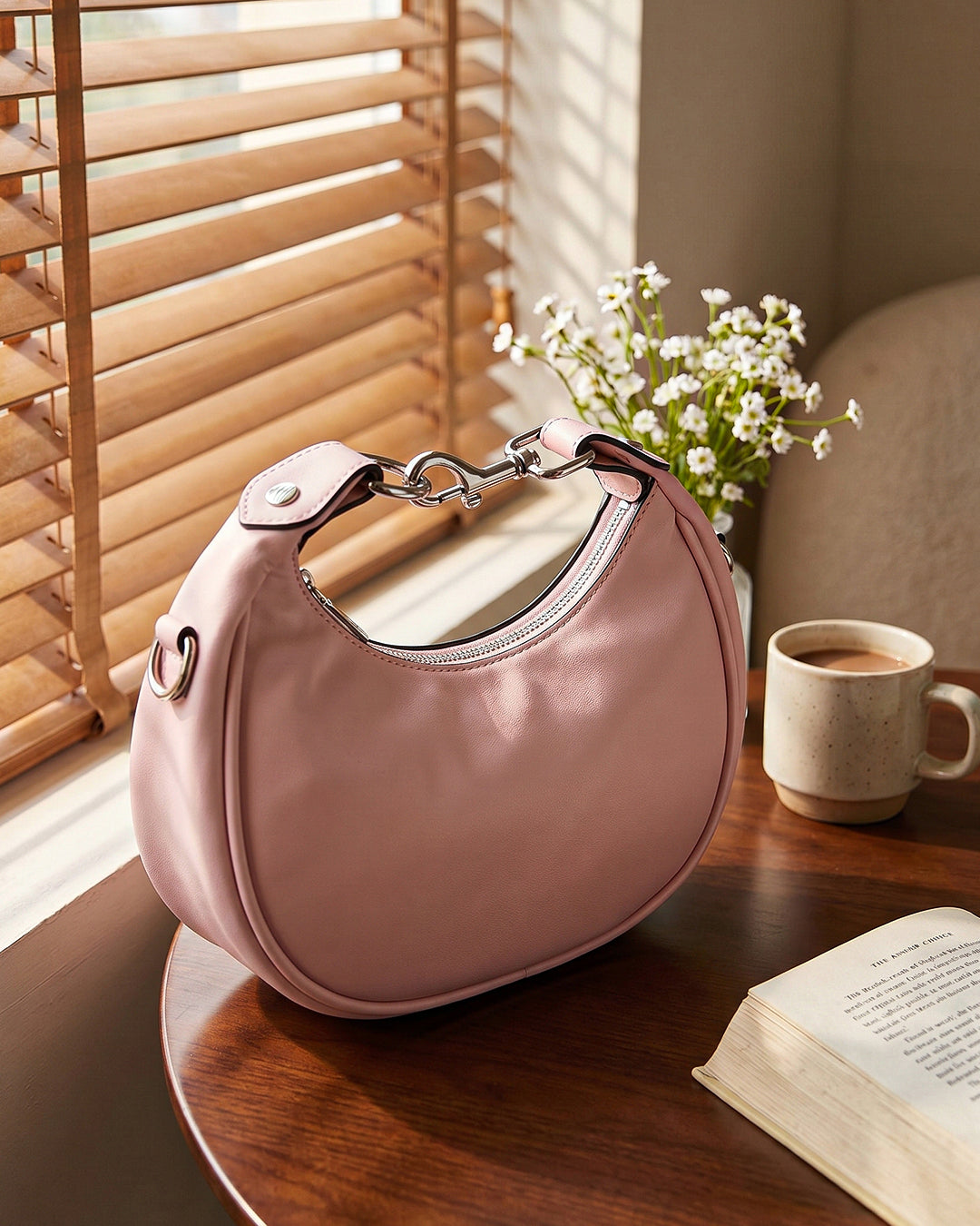 Stylish Crescent Carry Sling Bag in Baby Pink