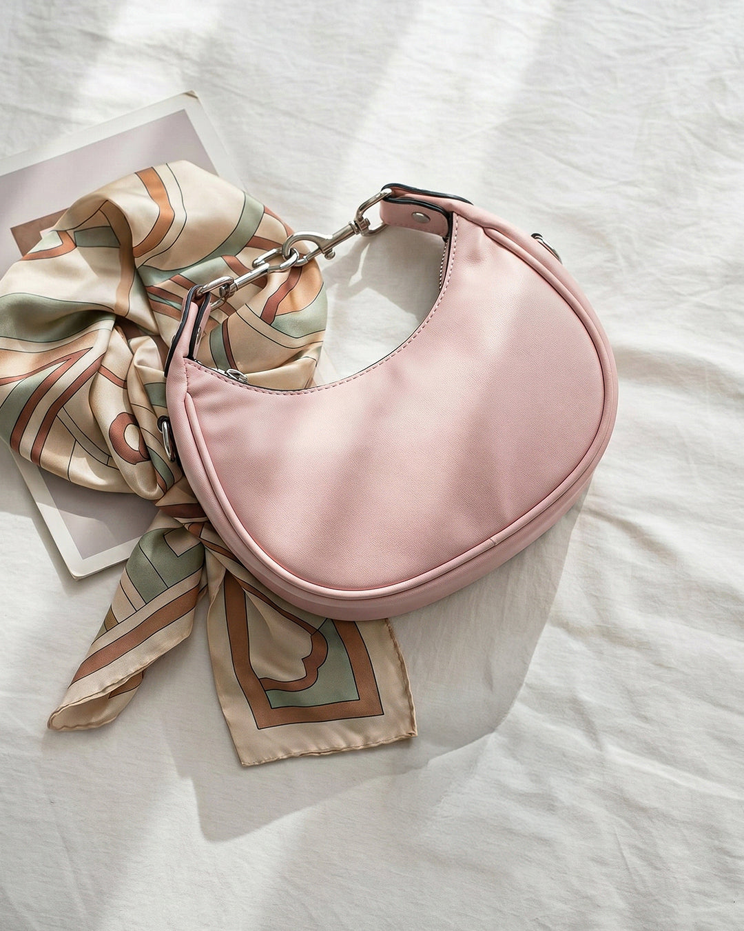 Stylish Crescent Carry Sling Bag in Baby Pink