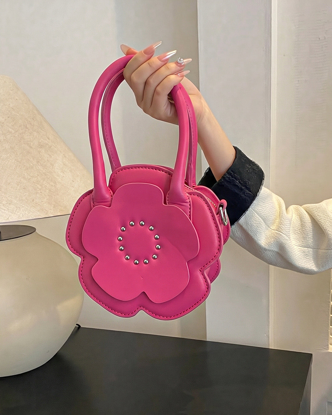 Floral Shape Mini Crossbody Sling Bag in Hot Pink