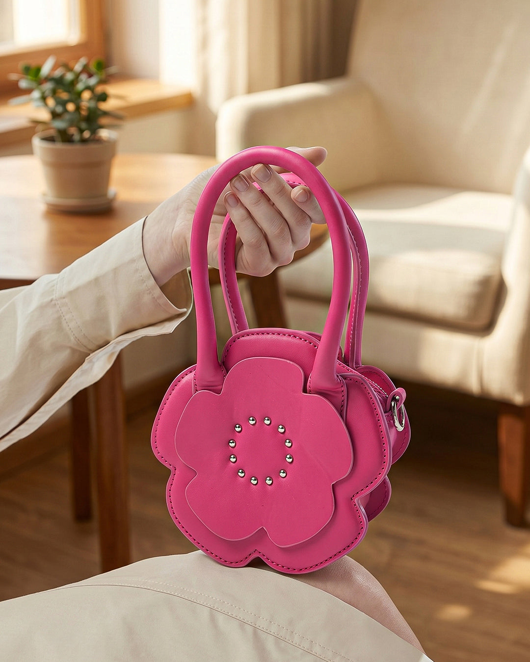Floral Shape Mini Crossbody Sling Bag in Hot Pink