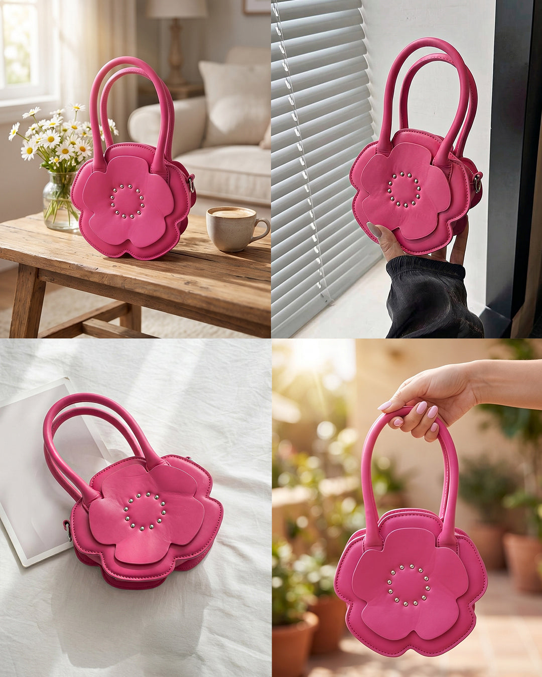 Floral Shape Mini Crossbody Sling Bag in Hot Pink