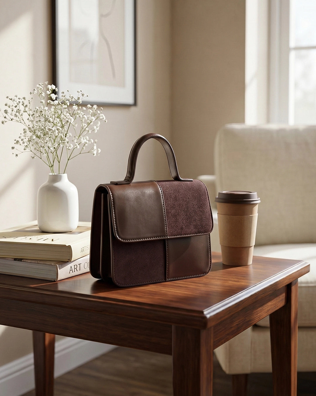 Refined Top Handle Sling Bag in Brown