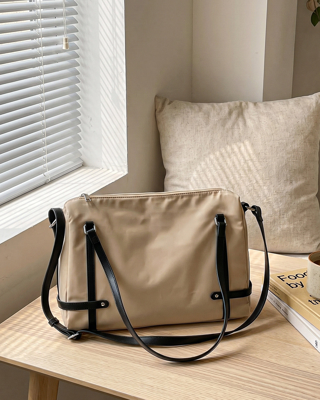 Functional Shoulder Bag With Contrast Strap Detail in Cream