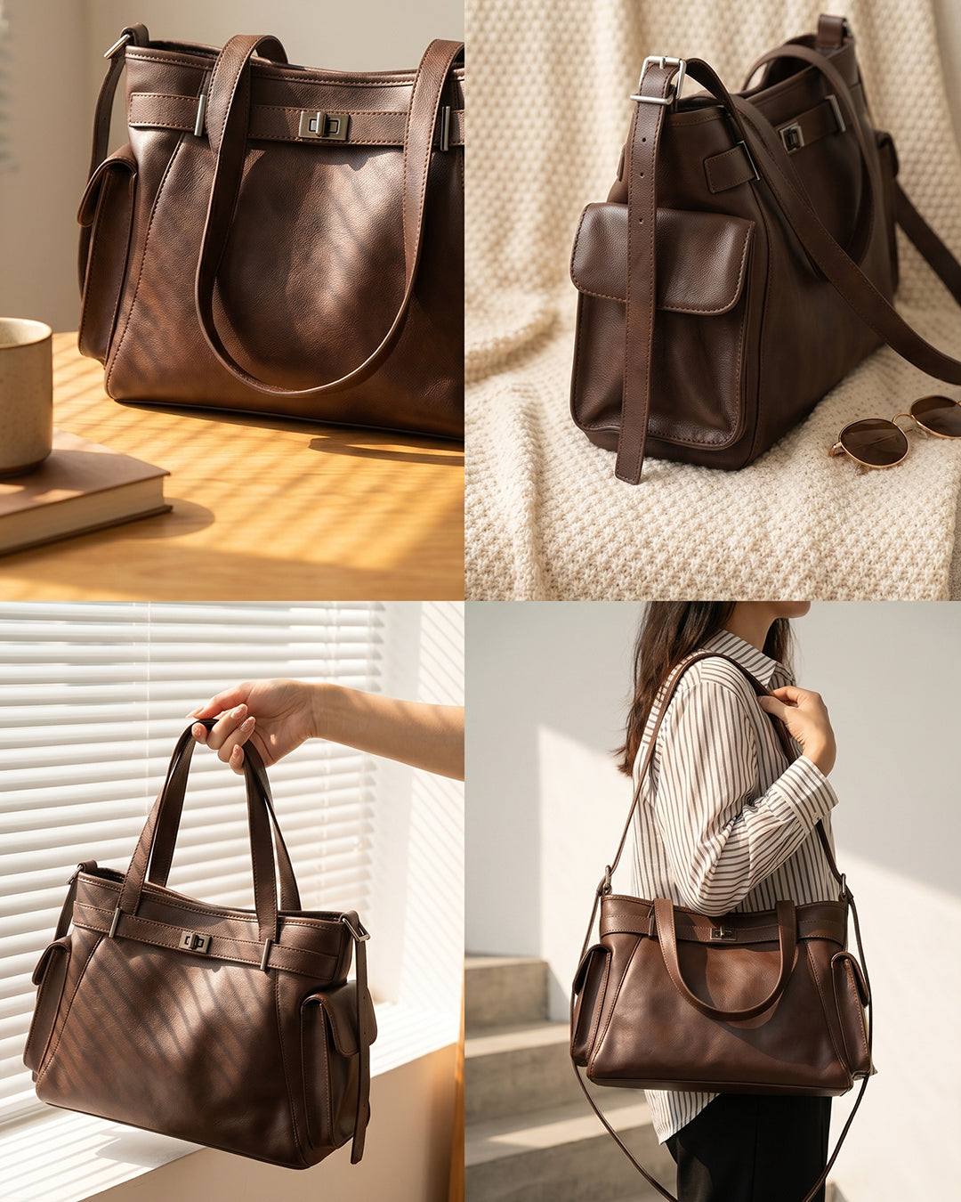 Adjustable Strap Shoulder Bag in Espresso Brown