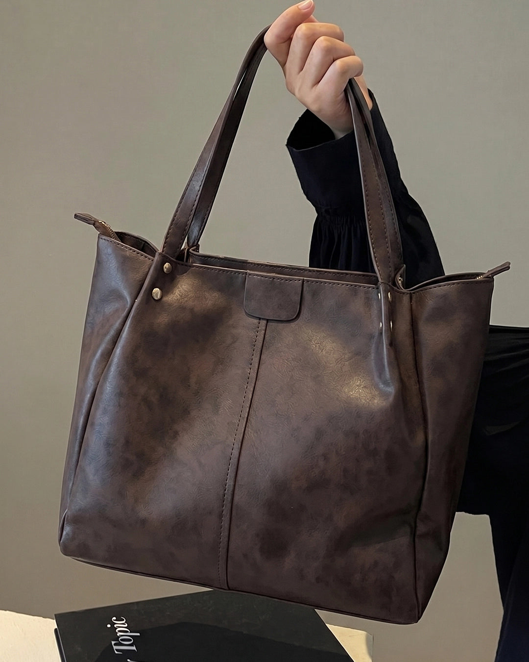 Spacious Everyday Shoulder Tote in Cocoa Brown