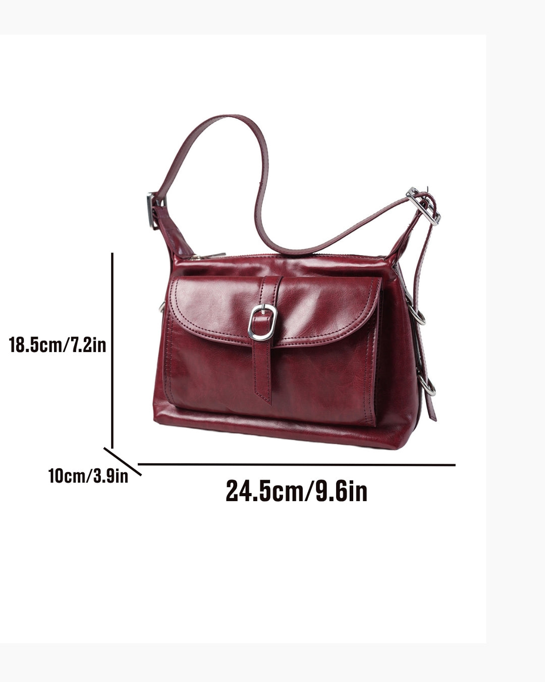 Buckle Closure Flap Detail Shoulder Bag in Cherry Red