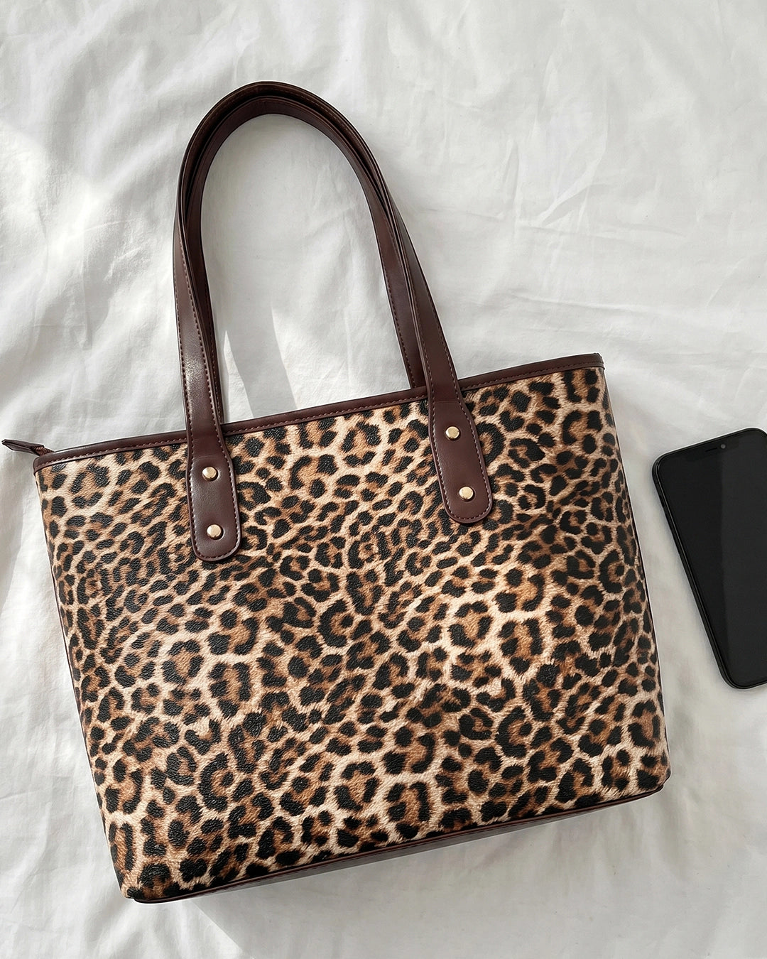 Leopard Print Tote Bag in Brown