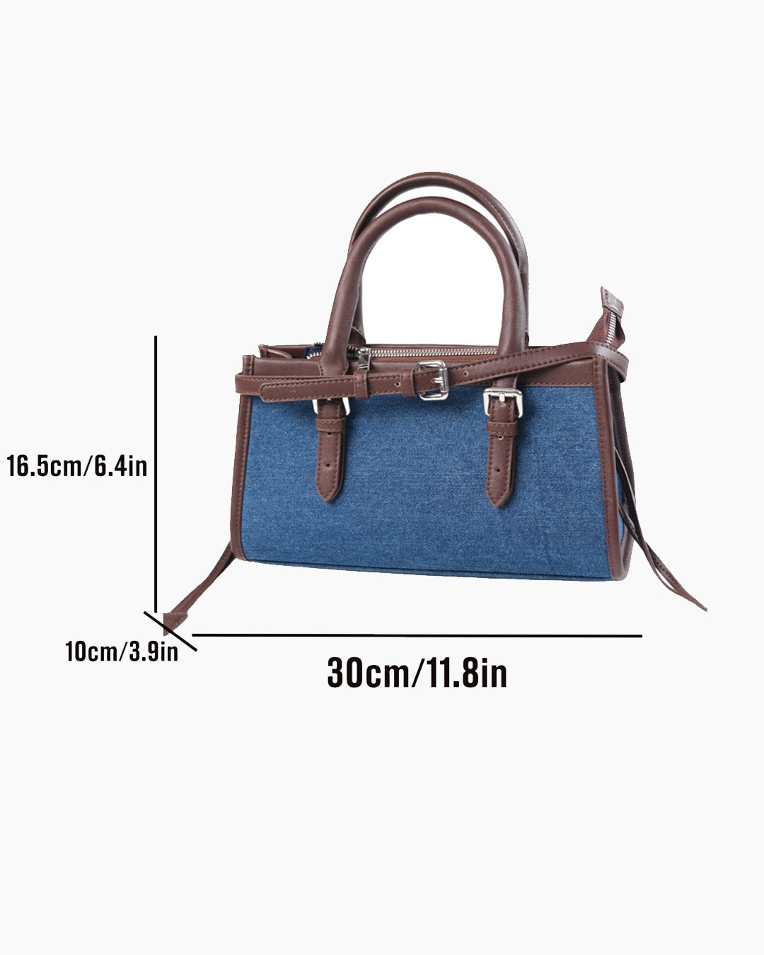 Denim Buckle Detail Top Handle Shoulder Bag in Blue