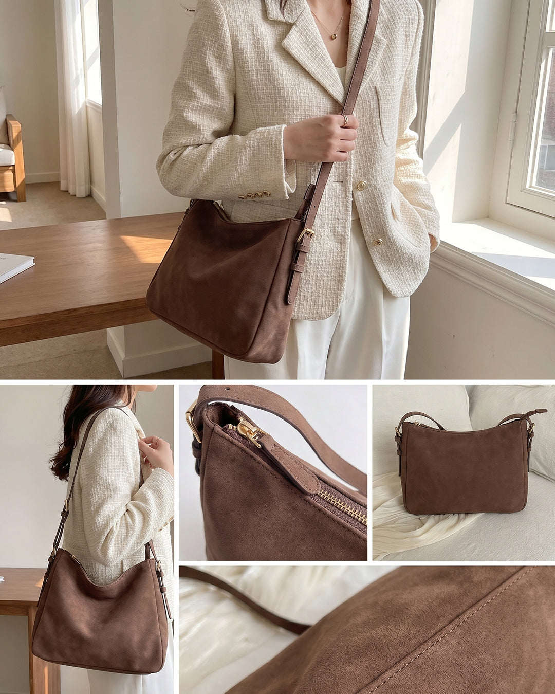 Casual Luxe Hobo Style Shoulder Bag in Brown