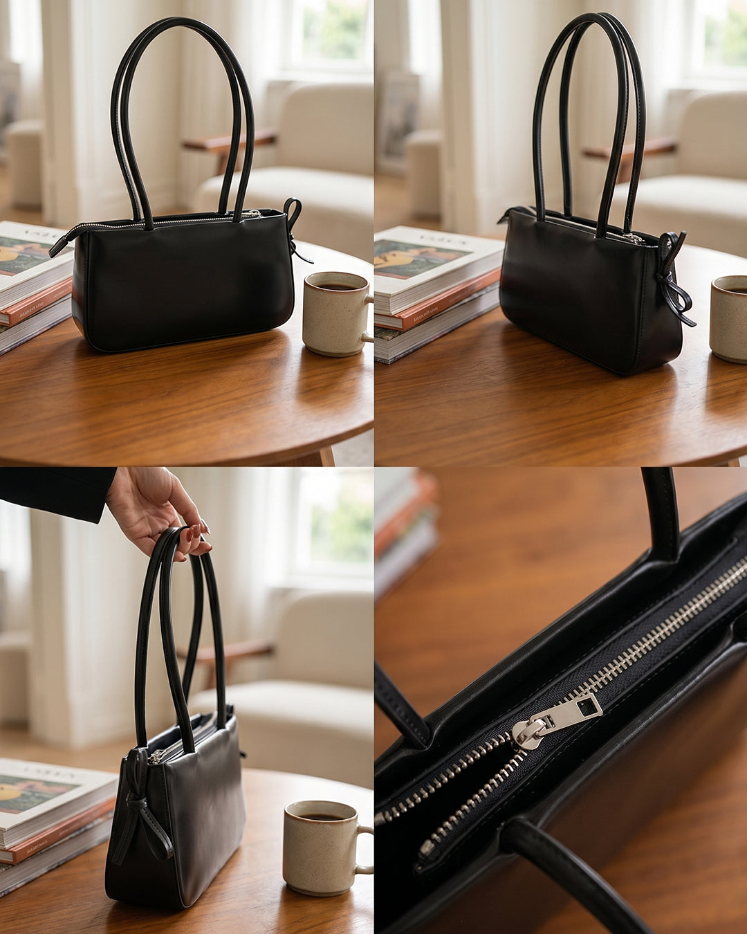 Cute Bow Tie Detail Shoulder Handbag in Black