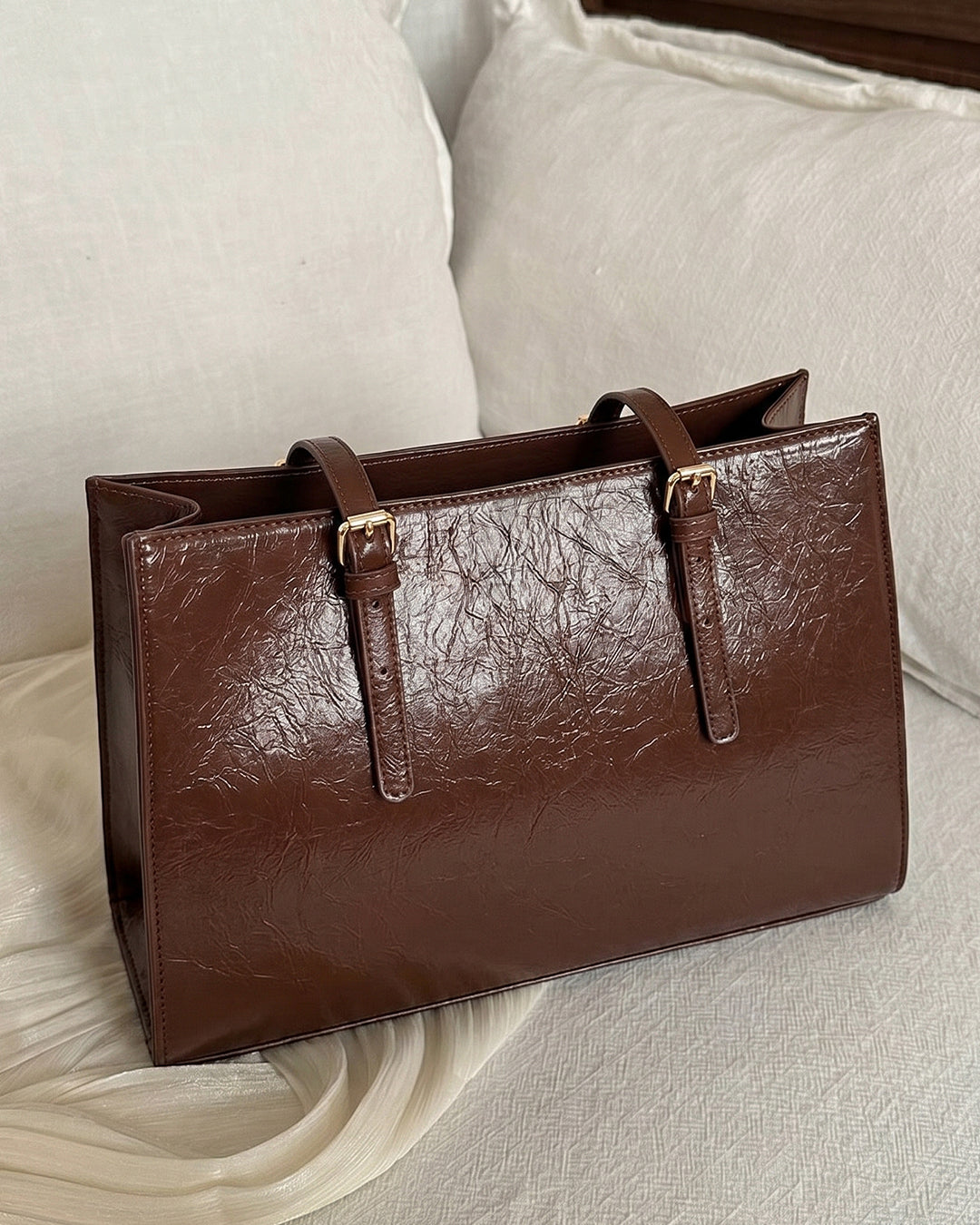 Polished Tote Carryall Bag in Chocolate Brown