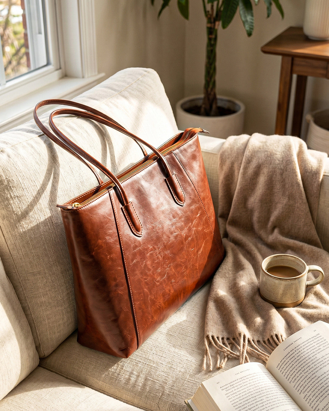 Tailored Faux Tote Vintage Bag in Tan Brown