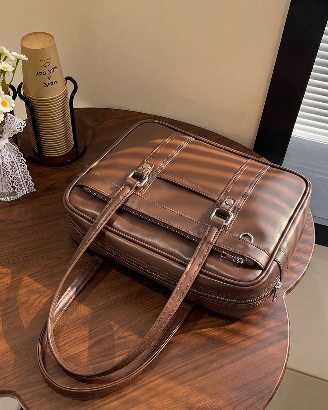 Korean Style Shoulder Work Multipurpose Bag in Chocolate Brown