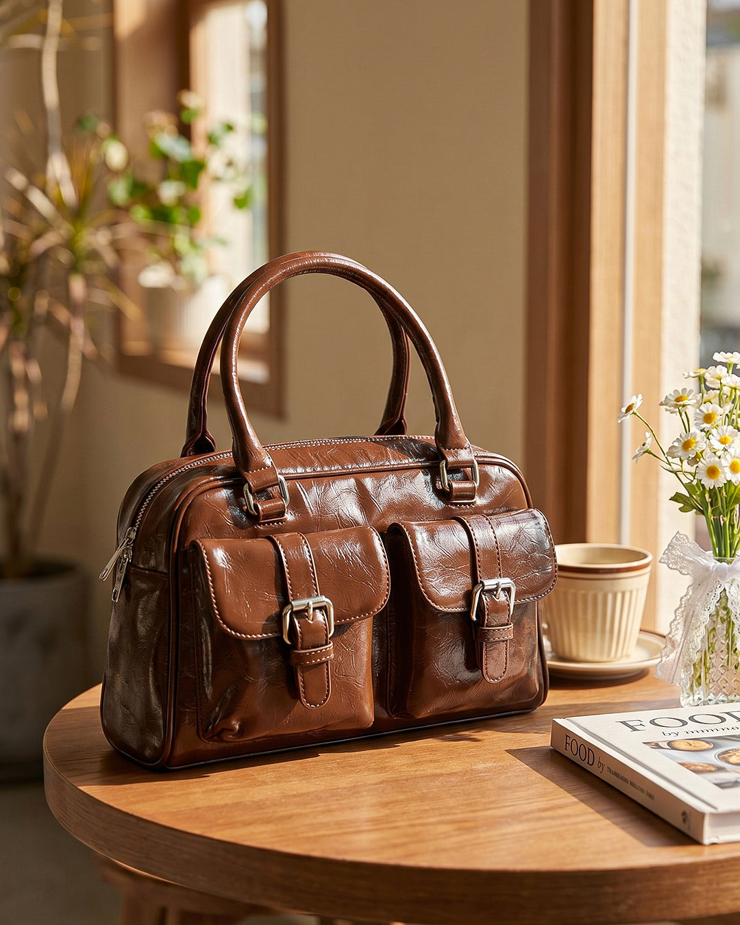 Y2K Patent Shoulder Handbag in Chocolate Brown