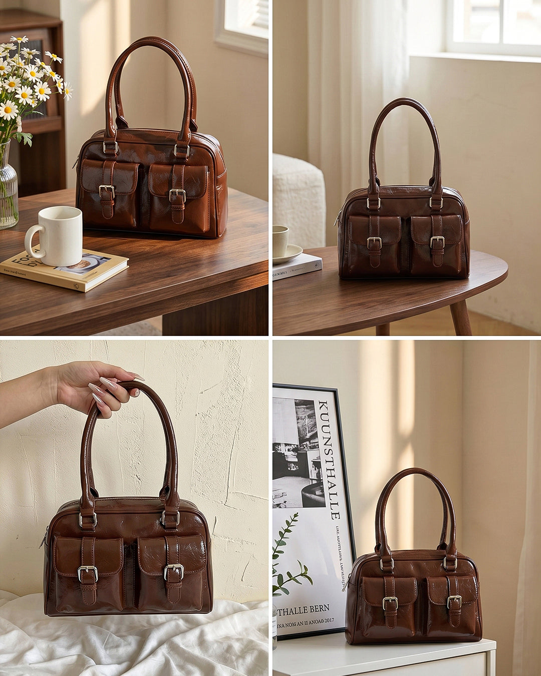 Y2K Patent Shoulder Handbag in Chocolate Brown
