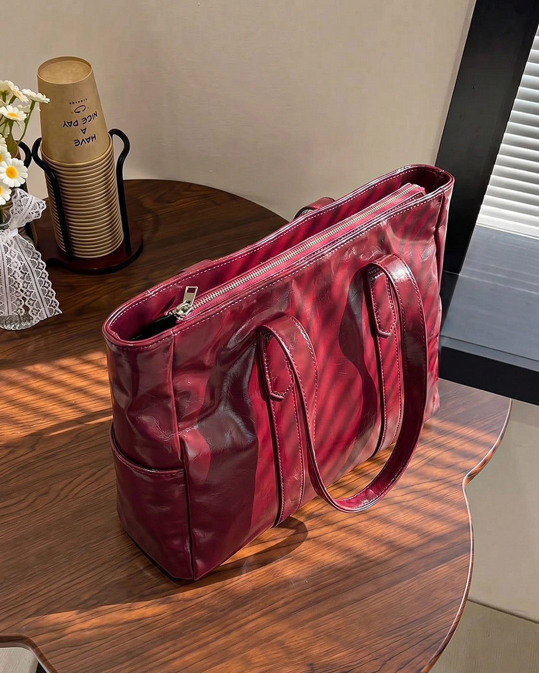 Versatile Large Capacity Tote Bag in Cherry Red