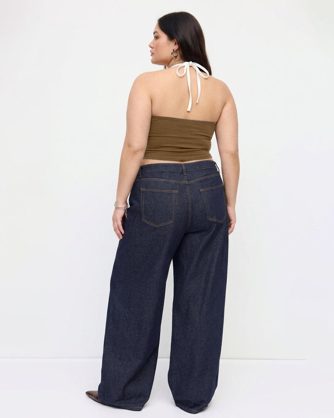 Sporty Ruched Halter Neck Racerback Top Curve And Plus in Brown