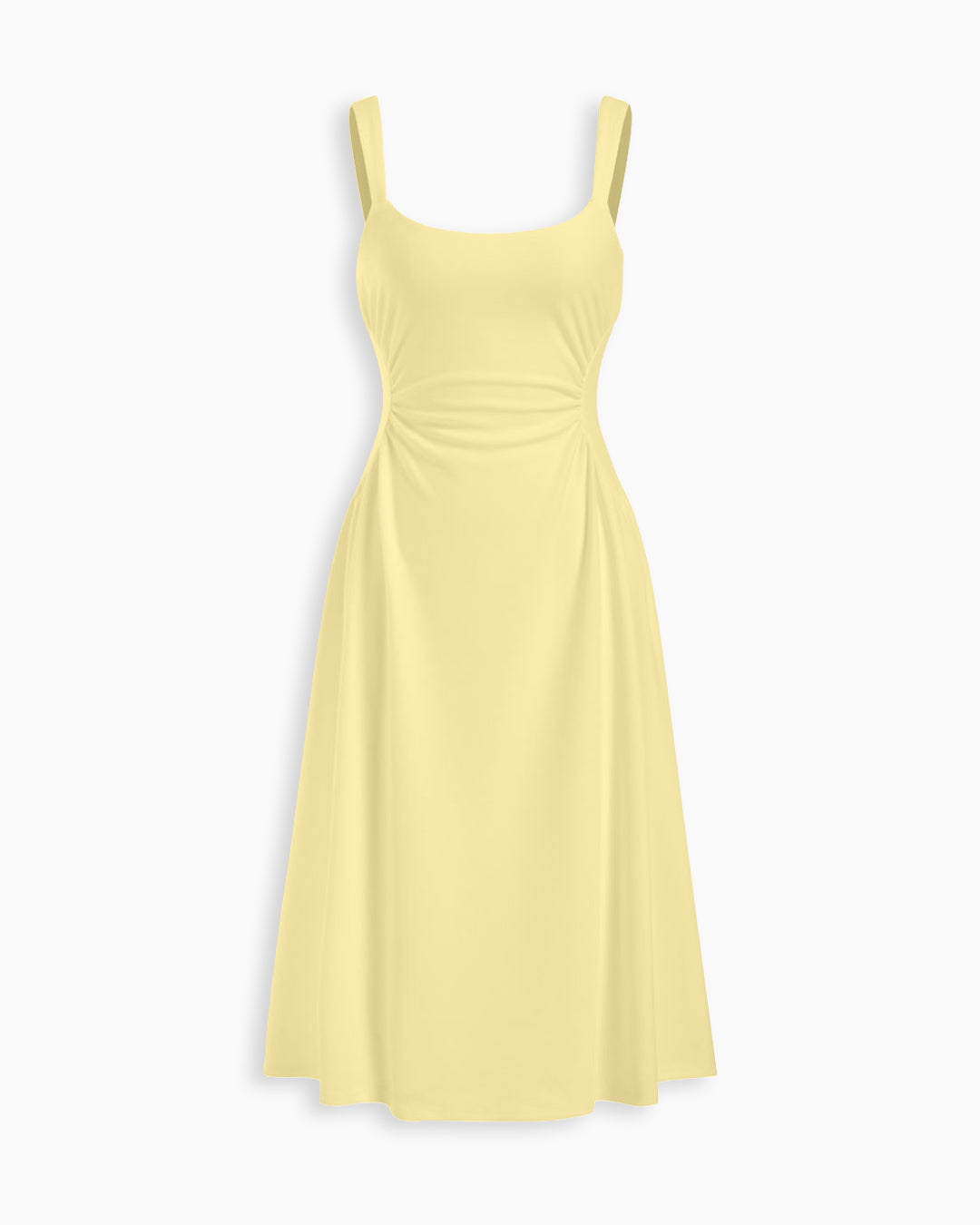 Scoop Neck Fit and Flare Sleeveless Midi Dress in Vanilla
