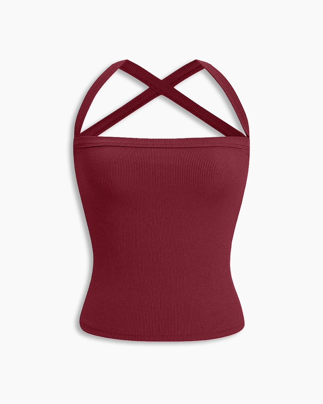 Criss Cross Halter Sleeveless Crop Top in Burgundy
