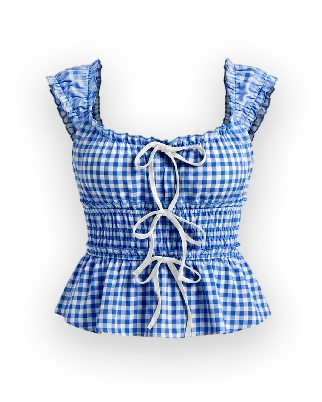 Gingham Bowknot Sleeveless Top in Sky Blue