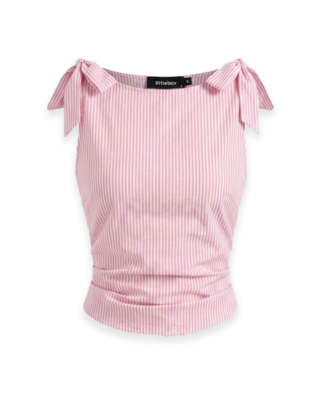 Boat Neckline Striped Bowknot Ruched Tank Top in Baby Pink