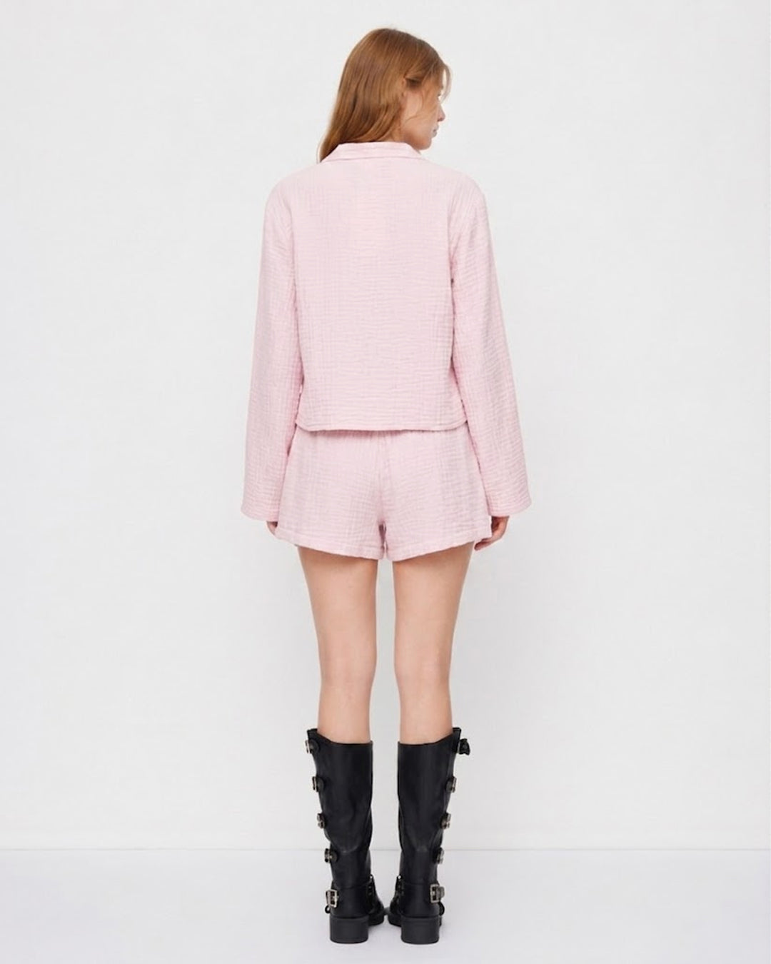 Bell Sleeve Tie Front Two Piece Set in Baby Pink