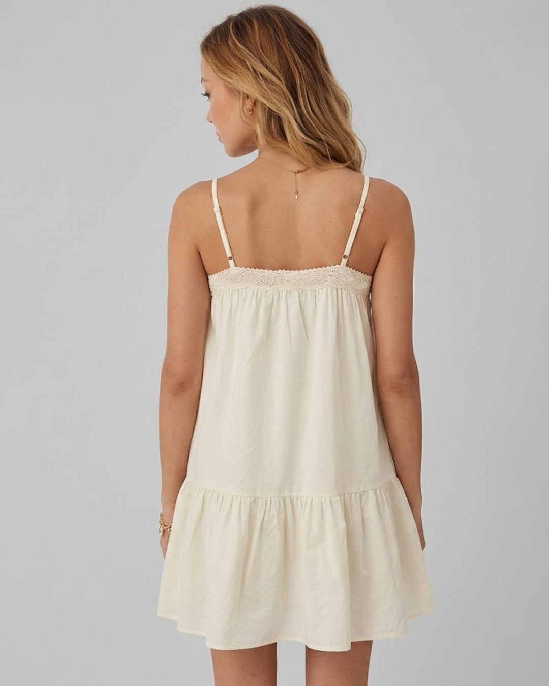 Spaghetti Strap Deep V-Neck Flowy Mini Dress in Classic White